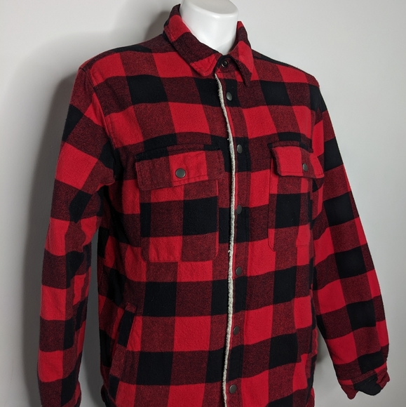Falls Creek red black plaid fleece & flannel button up jacket - Picture 3 of 9